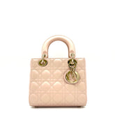 CHRISTIAN DIOR Lambskin Cannage Small My ABCDior Lady Dior Rose Poudre